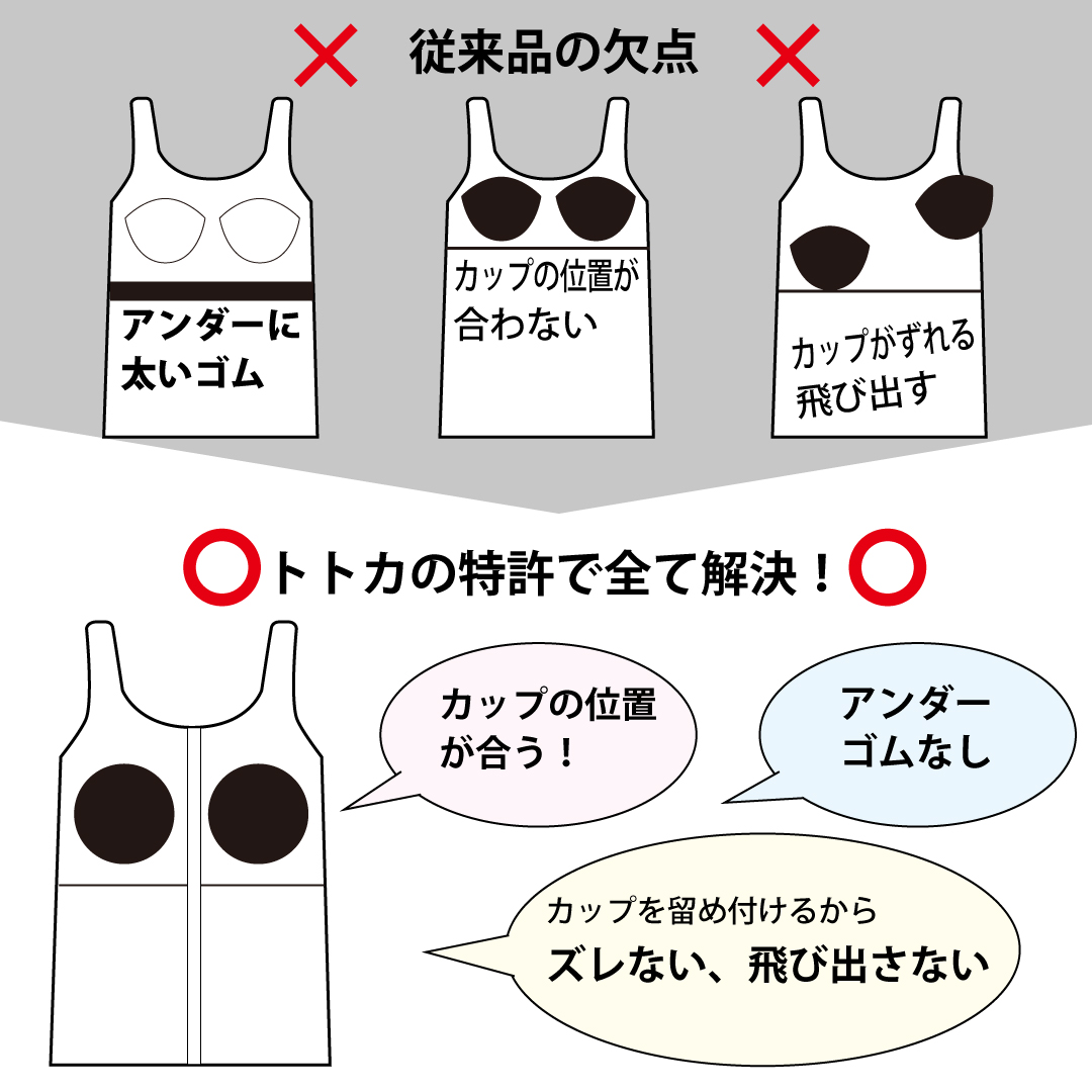 スクエアネック カップ付きタンクトップ ゴムなし 綿